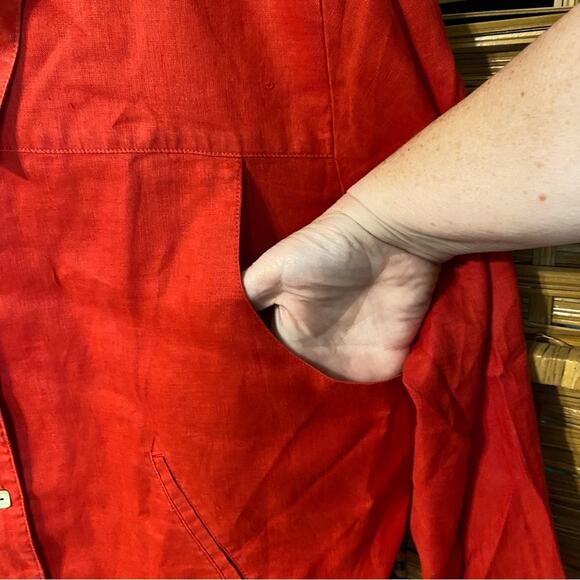Putumayo Vibrant Red Button-Down Shirt large shacket 100% linen jacket layer - Picture 7 of 9